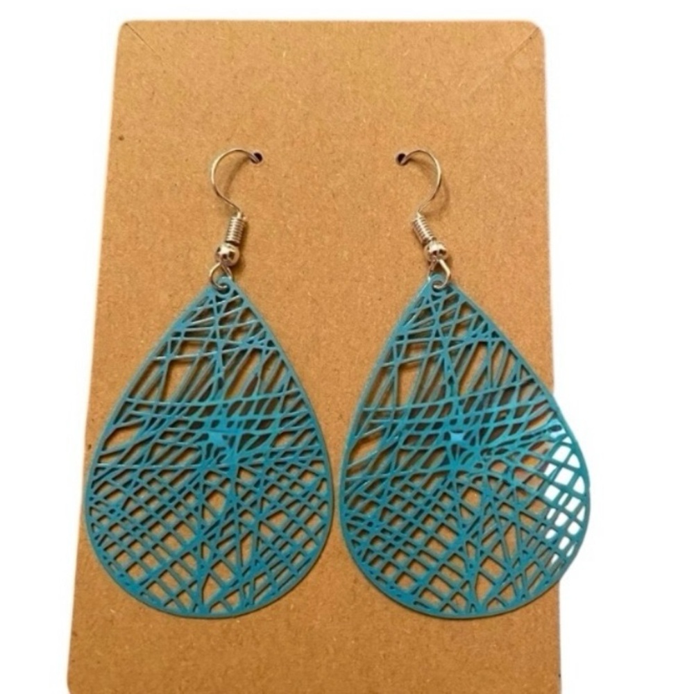 Hand Crafted Turquoise Teardrop Filigree Earrings